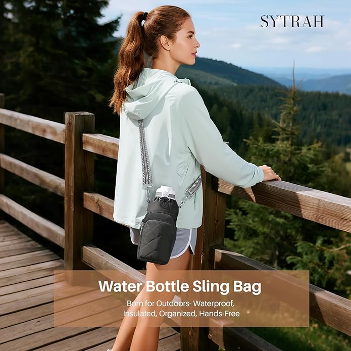 Water Bottle Bag Crossbody，Insulated Water Bottle Purse Crossbody Water Bottle Holder with Strap 40 oz