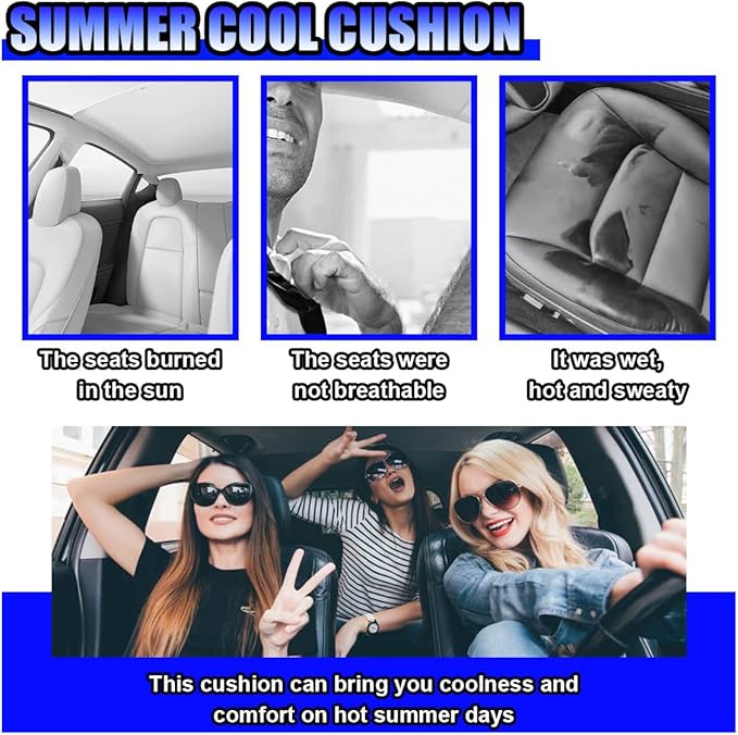 Car Seat Cushion, Comfort Cool Ice Silk Fibers Automotive Front Seats Pad, Non-Slip Breathable Auto Guard Seat Cushion, Drivers Seats Protector Covers for Vehicle, Home, Office (Black)