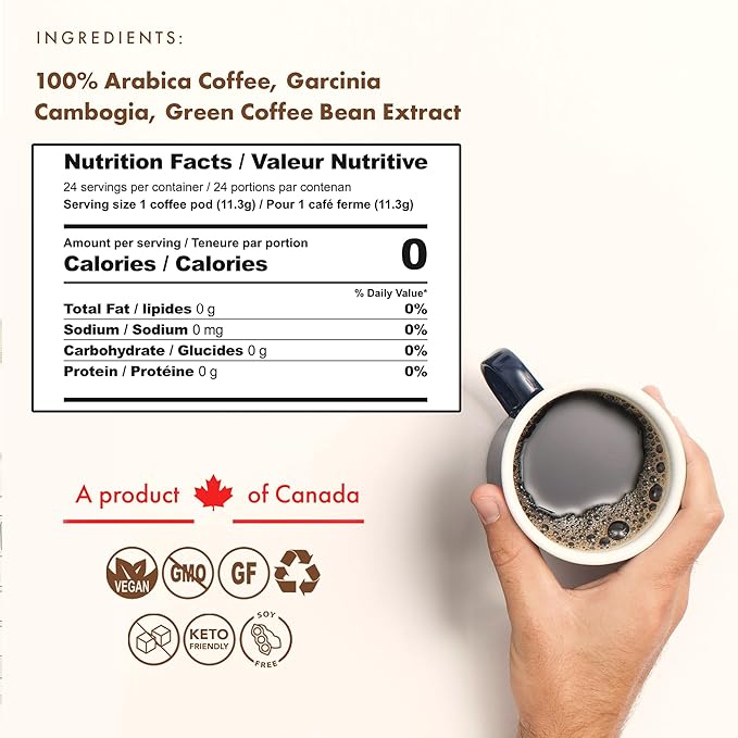Sollo Slim Organic Coffee Pods, Diet Support, Weight Loss with Garcinia, Green Coffee Bean, Bold Dark Roast, Single Serve Pod, Compatible with Keurig K-Cup Brewers, 24 Ct