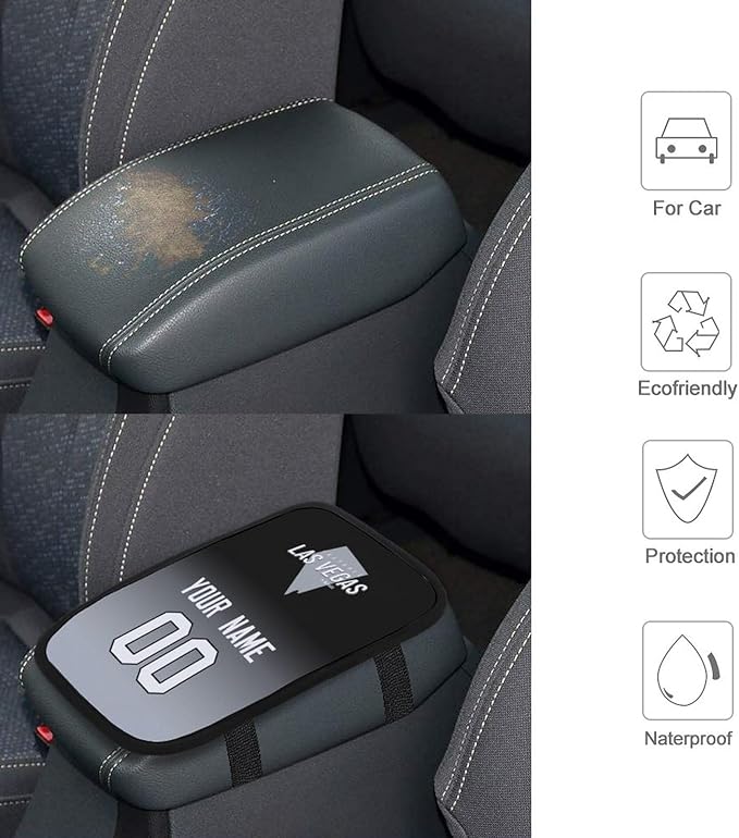 Custom Football Car Armrest Covers Universal Auto Center Console Pad Car handrail Box Cushion Personalized Add Name & Number Fans Gift Fit Suit for SUV Truck Sedan Van