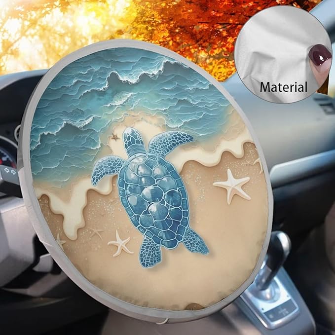 Tropical Steering Wheel Sun Cover 17 Inch Sea Turtle Vehicle Steering Wheel Shade Cover for Summer Keep Your Car Cool Summer Essential Gift for Holiday