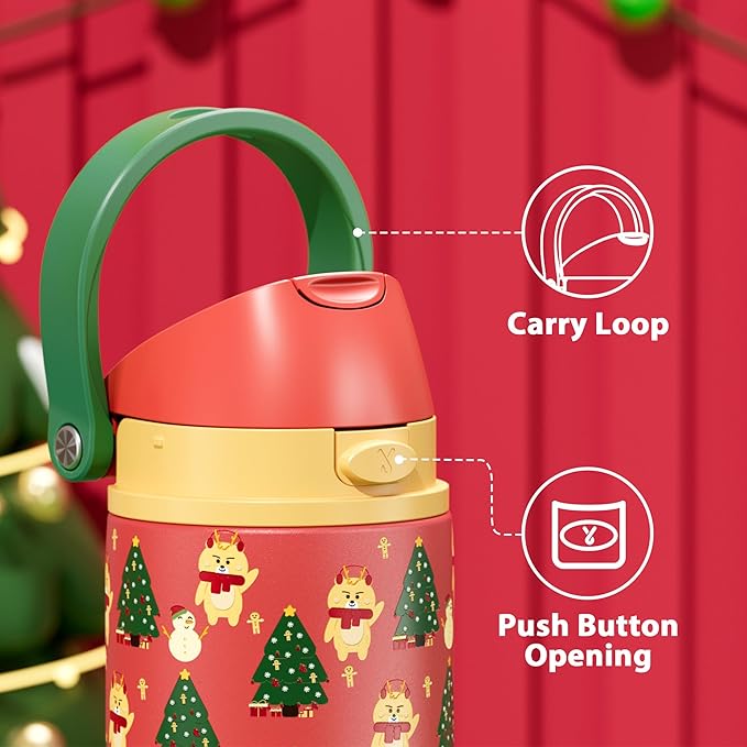 24 oz Christmas Insulated Water Bottle: Meoky Stainless Steel Water Bottle with Straw and Spout Lid - Leak Proof, Cold for 24 Hours, Fits in Car Cup Holder, BPA-Free for Women Men, Santa Deer