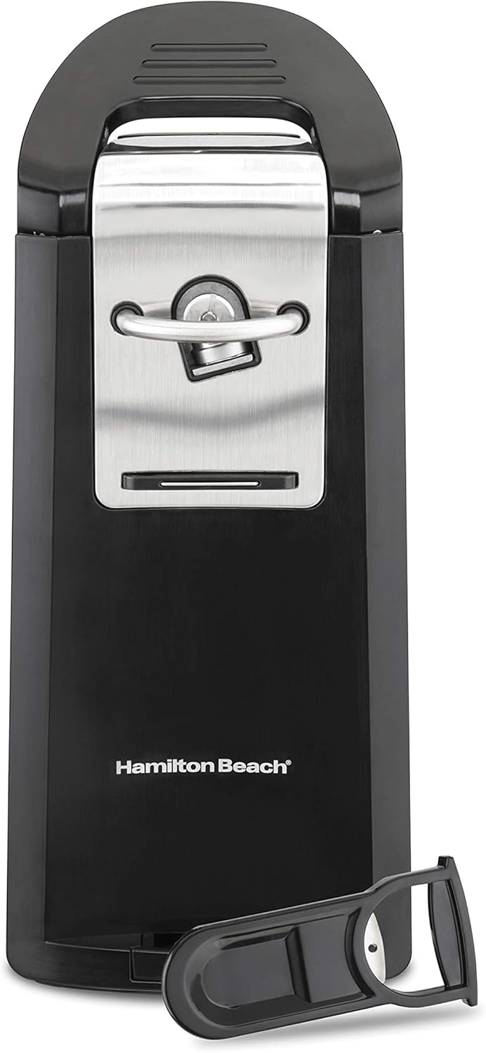 Hamilton Beach Smooth Touch Electric Automatic Can Opener with Easy Push Down Lever, Eliminates Sharp Edges, Opens All Standard-Size and Pop-Top Cans, Extra Tall, Black and Chrome (76606AG)