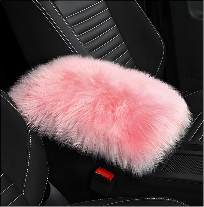 Furry Car Center Console Cover Pad, 11.8"×7.9" Auto Fluffy Plush Center Armrest Protective Cover, Comfortable Fuzzy Armrest Seat Box Protector Cushion for Cars Trucks SUVs (Light Pink)