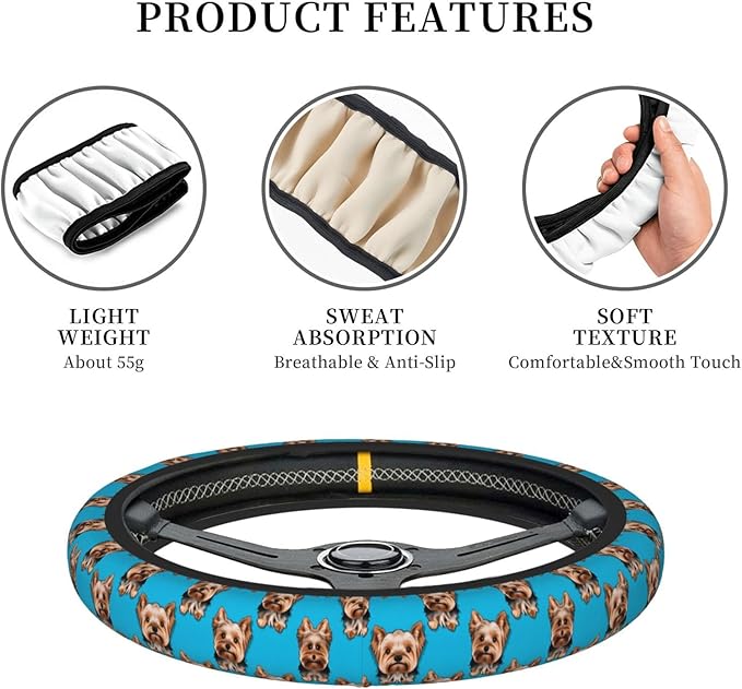 Dogs ATR Pattern Car Steering Wheel Cover, 15 Inch Steering Wheel Cover Stylish Decor for Most Cars