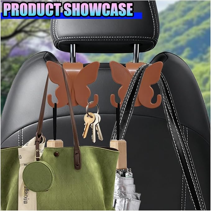 2PCS Cute Butterfly Car Seat Headrest Hook, Multifunctional Auto Interior Bag Organizer Holder, Car Back Seat Hanging Storage Double Hooks for Purse, Bag, Coat, Umbrella(Orange)