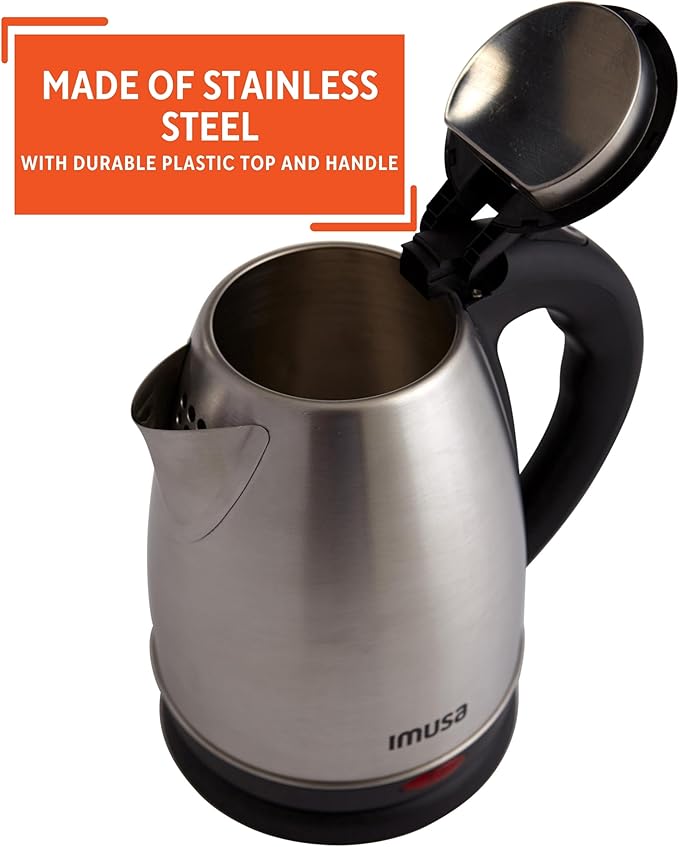 IMUSA USA GAU-18220 1.8 Liter Cordless Stainless Steel Electric Tea Kettle with Easy To Serve Pouring Spout
