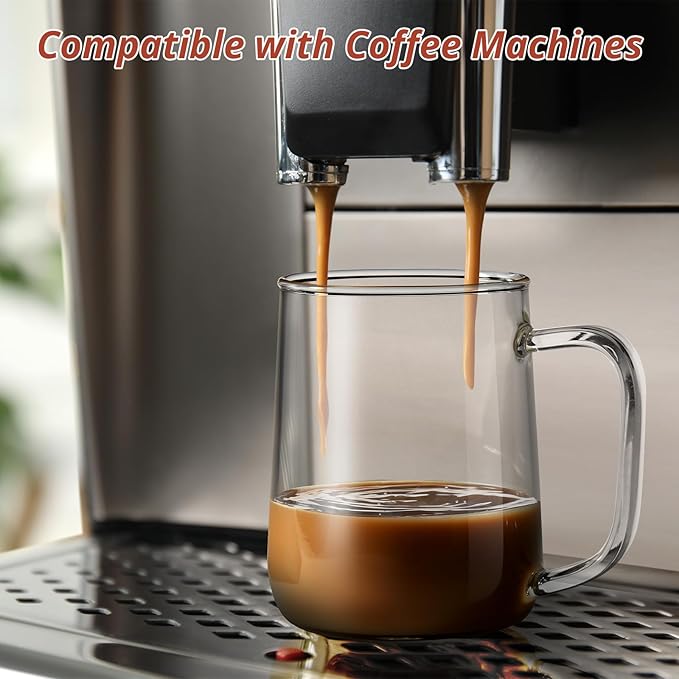 Glass Coffee Mugs, 20 oz Glass Coffee Cups with Acacia Wood Lids, Clear Borosilicate Glass Mugs with Handles for Cappuccino, Tea, Latte, Hot/Cold Beverages, Wine, Americano, Set of 2