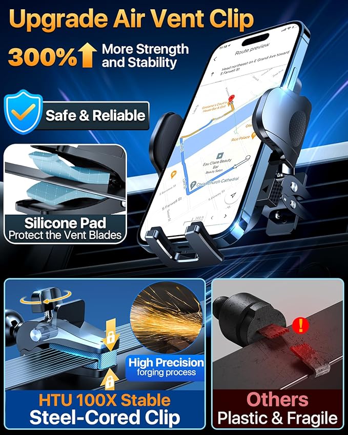 【98+LBS Strongest Suction & Military-Grade】Ultimate Car Phone Mount【Patent & Safety Certs】 Cell Phone Holder Truck Stand for Dashboard Windshield Vent for iPhone 17 Pro Max 16 15 Samsung,Dark Grey