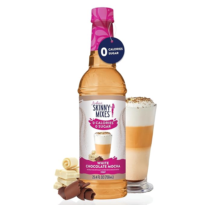 Jordan's Skinny Mixes Syrups Sugar Free Coffee Syrup, White Chocolate Mocha Flavor Mix, Zero Calorie Flavoring for Chai Latte, Protein Shake, Cocktail & More, Gluten Free, Keto Friendly, 25.4 Fl Oz, 1 Pack
