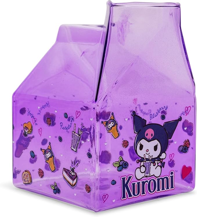 Silver Buffalo Sanrio Hello Kitty and Friends Featuring Kuromi Blueberries Purple Glass Milk Cup, 11.9 Ounces