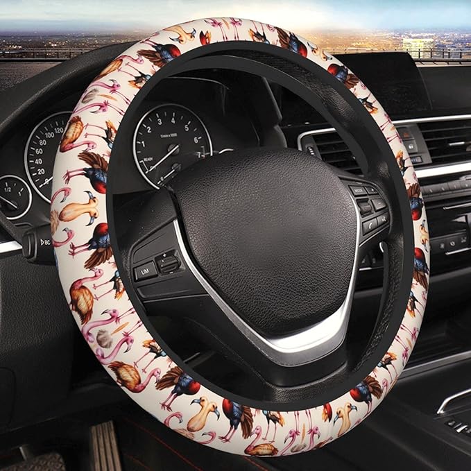 Flamingoes Turkey Car Steering Wheel Cover, 15 Inch Steering Wheel Cover Stylish Decor for Most Cars