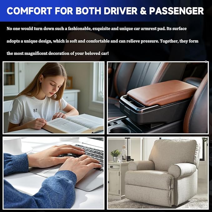 Car Center Console Cushion Pad, Arm Rest Cover for Car, Leather Waterproof Auto Armrest Seat Box Protector, Auto Armrest Storage Box Accessories Fits for Most Vehicles, SUVs, Trucks (Red)