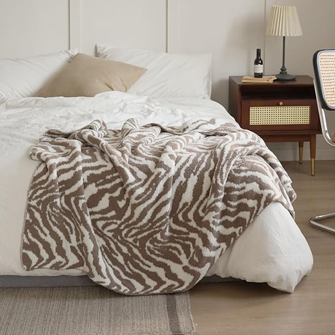 Zebra Throw Blanket 50x70 Beige Fuzzy Fleece Blankets for Couch Bed or Sofa, Soft Fluffy Cozy Thick Warm Blanket for Women, All Seasons