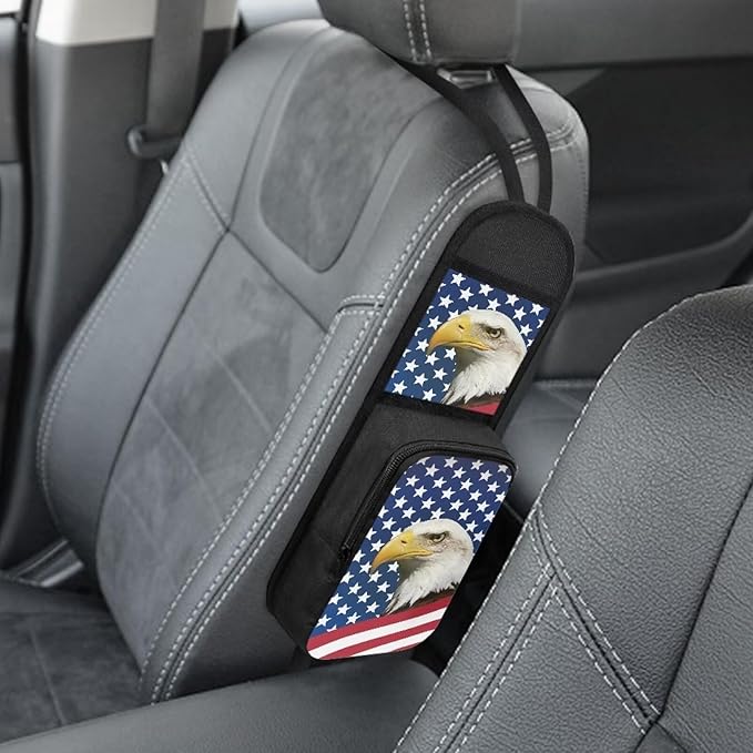 American Flag Eagle Car Seat Side Organizer Hanging Organization Storage Bag Auto Accessories 2 Pocket for Car Interior Accessories Holder Truck SUV Van