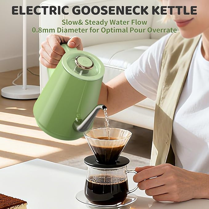 Gooseneck Electric Kettle(0.8L),1200 Watts Fast Boiling,Stainless Steel BPA Free,Automatic Shut Off,Pour Over Kettle for Small Kitchen,RV,Trip,Coffee & Tea- Green
