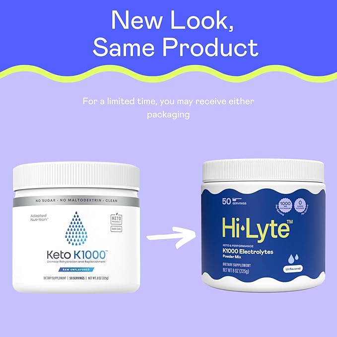 Hi-Lyte K1000 Electrolytes Powder Mix Unflavored Keto & Performance, 50 Servings