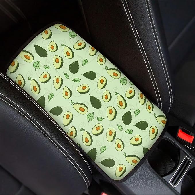 Green Avocado Car Armrest Pad Breahtbale Soft Auto Center Console Dustproof Arm Rest Protector Cover Cushion Universal Fruit Car Interior Accessories