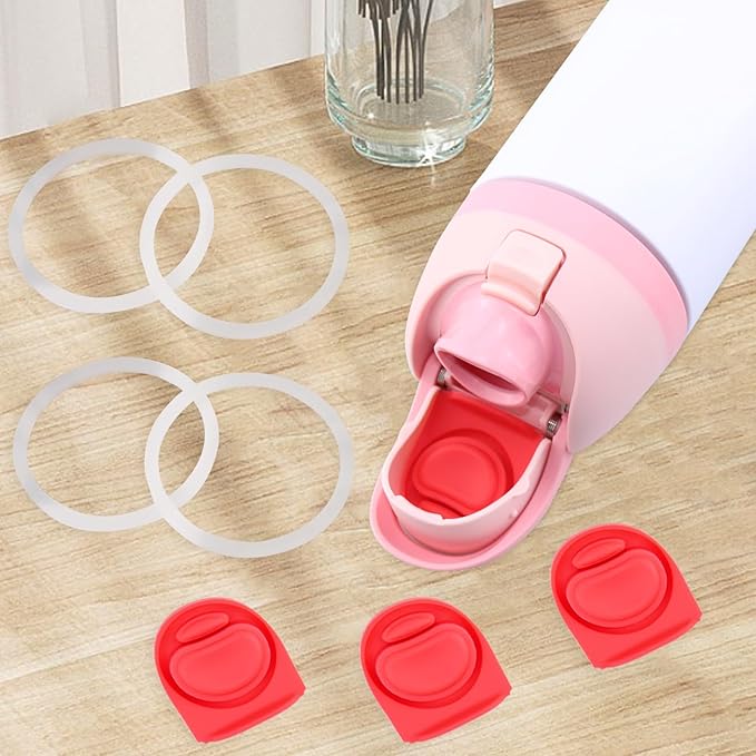 4 Sets Replacement Stopper and Ring Compatible with Owala FreeSip 24oz 32oz,Water Bottle Top Gasket Lid for Owala 16/19/24/32/40oz Seal Bottle Mouth Cap Stopper Silicone Parts Accessories（Red）
