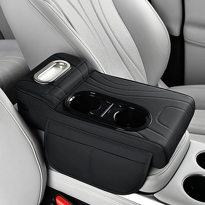 Car Armrest Box Mat, 5-in-1 Center Console Cover Cushion with Cup Holder Tissue Slot, Universal PU Leather Car Box Pad for Sedans Car Accessories Interior Organizers (Multi A01)
