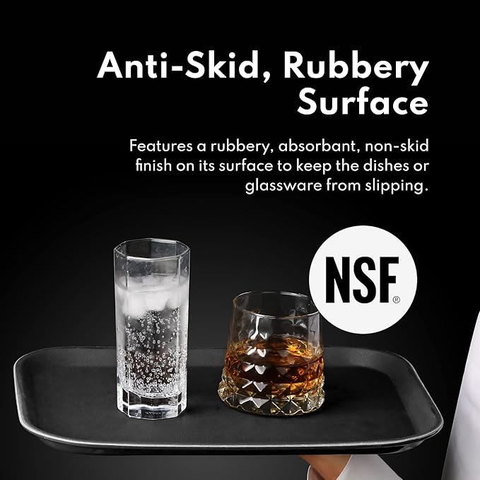 New Star Foodservice Restaurant Grade Non-Slip Tray, Plastic, Rubber Lined, Rectangular (Black, 18-Inch x 26-Inch)