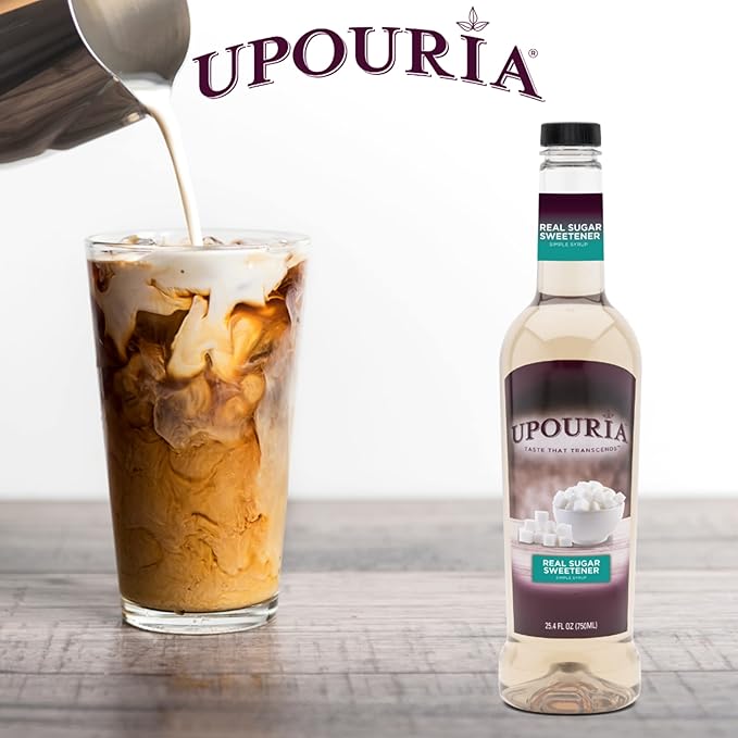 Upouria Real Sugar Sweetener Simple Syrup, 100% Vegan, Gluten-Free, 750ml bottle (Pack of 2) with 1 Syrup Pump