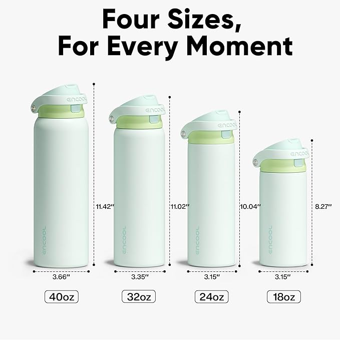 ENCOOL Leakproof Insulated Water Bottle with Straw Dual-Sip Water Bottle Bag-Safe Design for Work, Commute & Gym – Keeps Drinks Cold All Day, 24 oz, Lime White