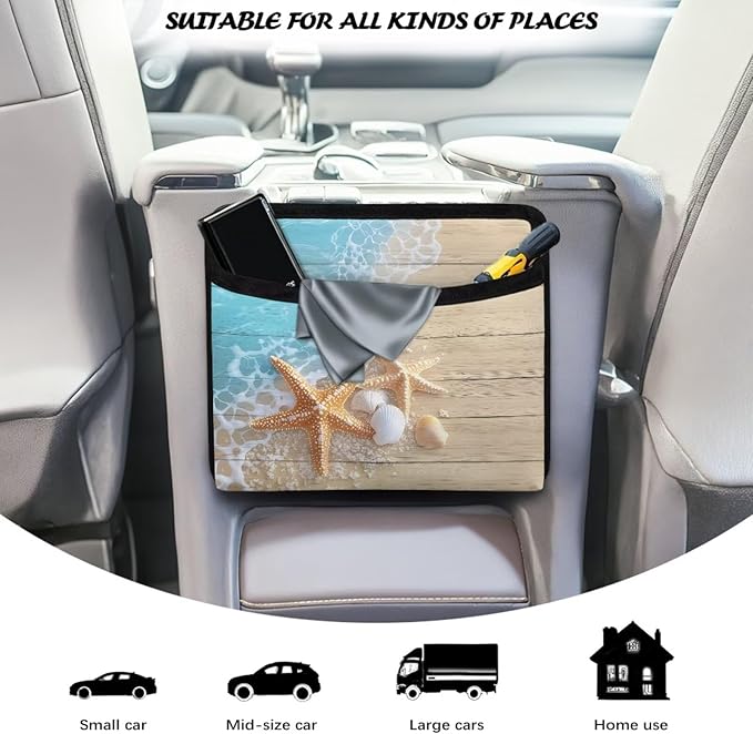 Renewold Plank Starfish Seashell Car Organizer Bag for Console Door Seat Backrest Multifunctional Pouch for Vehilce Home Office Car Pocket Organizer Auto Storage Holder for Phones Glasses Keys Cards