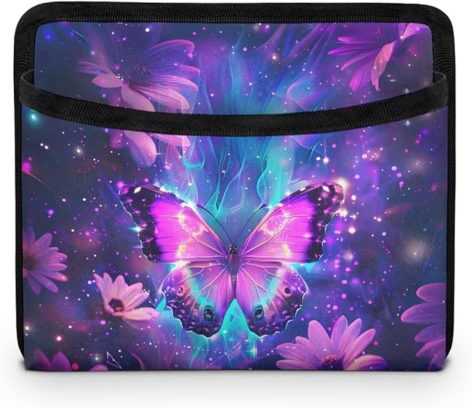 Purple Butterfly Car Seat Side Pocket Organizer Cell Phone Holder Storage Bag Pouch for Wallet Keys Document Auto Console Door Rear Seat Storage Box Automotive Interior Accessories