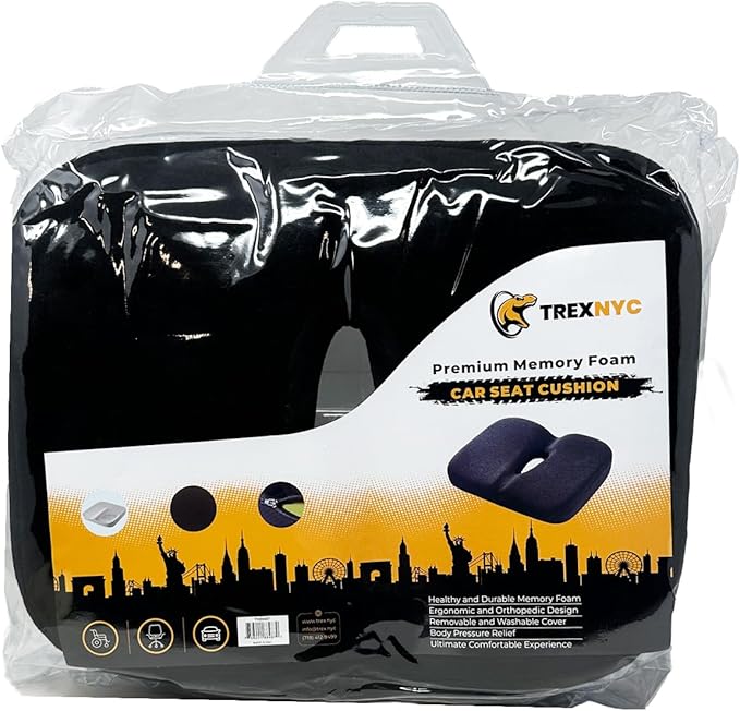 Seat Cushion - Memory Foam Sitting Pillow - Car Seat & Office Chair Cushion - Slip-Resistant with Soft Surface (1 Pack, Curved Shape)