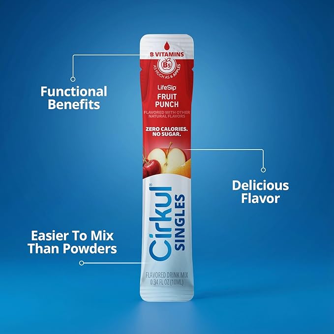 LifeSip® Cirkul® Singles 24-Pack, B-Vitamins Flavor Water Variety Pack, No Sugar, Zero Calorie Drink Mix, (6 Fruit Punch, 6 Strawberry Kiwi, 6 Honeycrisp Apple, and 6 Watermelon)