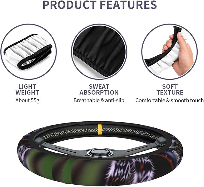 Tropical Rainforest Spiders Steering Wheel Cover. Car Decor,Anti-Slip,Sweat Absorption,Easy Carry, Universal 15 Inch