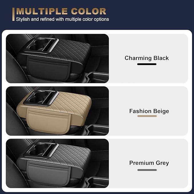 YORKNEIC Upgraded Car Center Console Cover with Cup Holder 2 Storage Bags - Faux Leather Arm Rest Cover Fit for Ford Focus,Middle Console Cover Multi-Functional Car armrest Cushion(Beige)