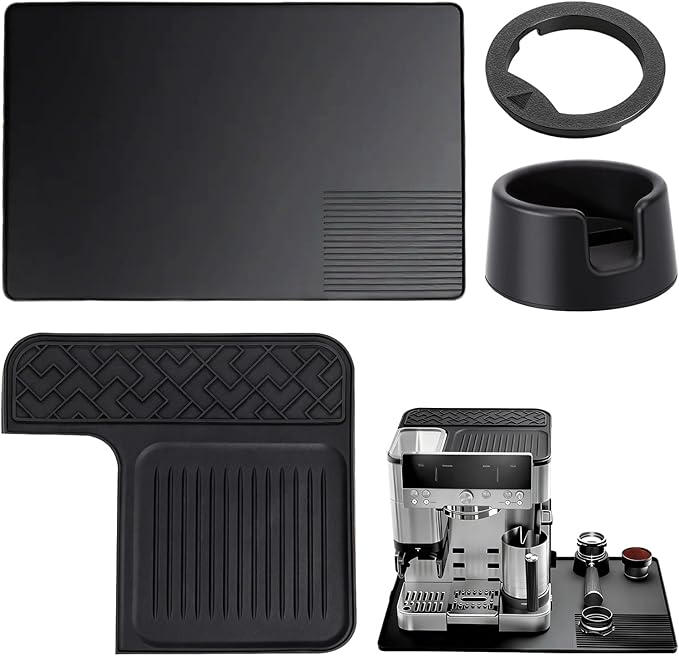 4 in 1 Silicone Coffee Maker Mat for Ninja Luxe ES601 & ES701: Top/Coffee Bar Mats + Espresso Tamper Base + Burr Anti-Jam Ring – Food-Grade Silicone, Water-, Slip-& Heat-Resistant Coffee Accessories