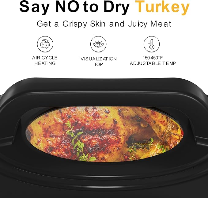 Sunvivi Electric Roaster,18 Quart Roasting Oven with Self-Basting Lid Removable Pan,Turkey Roaster Oven with 150 to 450F Temperature Control Cool-Touch Handles,Black