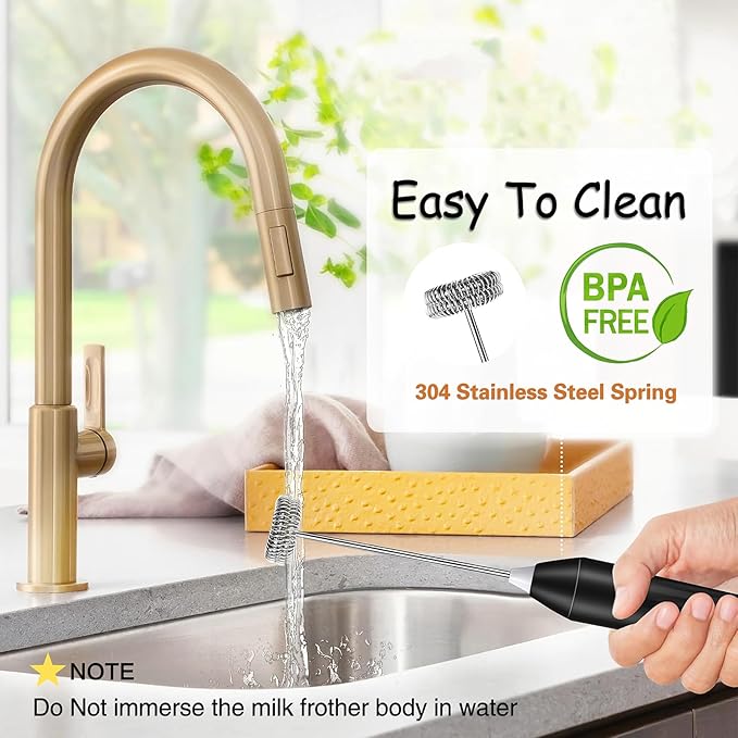 Milk Frother Handheld Rechargeable USB C, 3-in-1 Coffee Frother Wand Drink Mixer Electric Whisk Stirrer with 3 Detachable Stainless Steel Heads, 3 Speed Powder Mixer Foam Maker for Latte, Matcha,Black