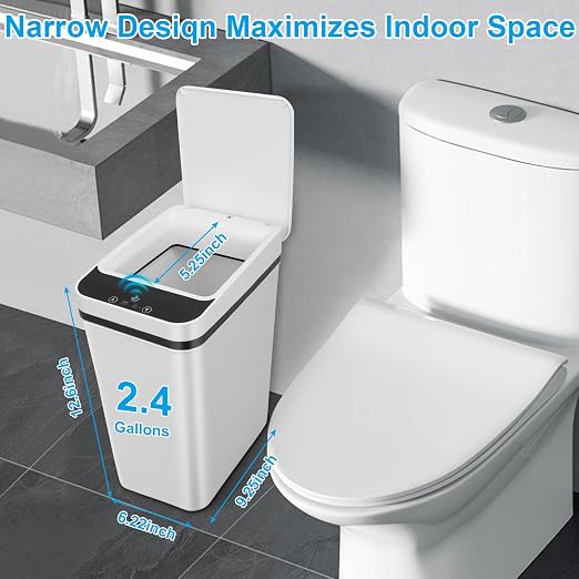 Bathroom Trash can,Smart Touchless Trash Can,Automatic Motion Sensor Trash Bin With Lid,2.4 Gallon Garbage Can, Kitchen, Bathroom, Office, Bedroom Trash can (White)