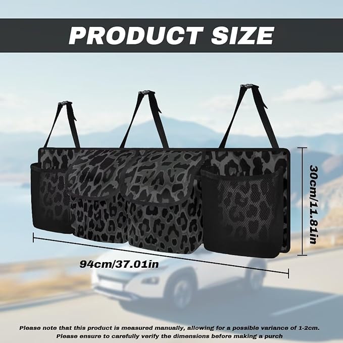 Black Leopard Backseat Trunck Organizer Waterproof Trunk Organizer for SUV Hanging Automotive Accessories with Buckle Strapes & 4 Pockets Car Storage Bag for SUV Sedan for Men Travel