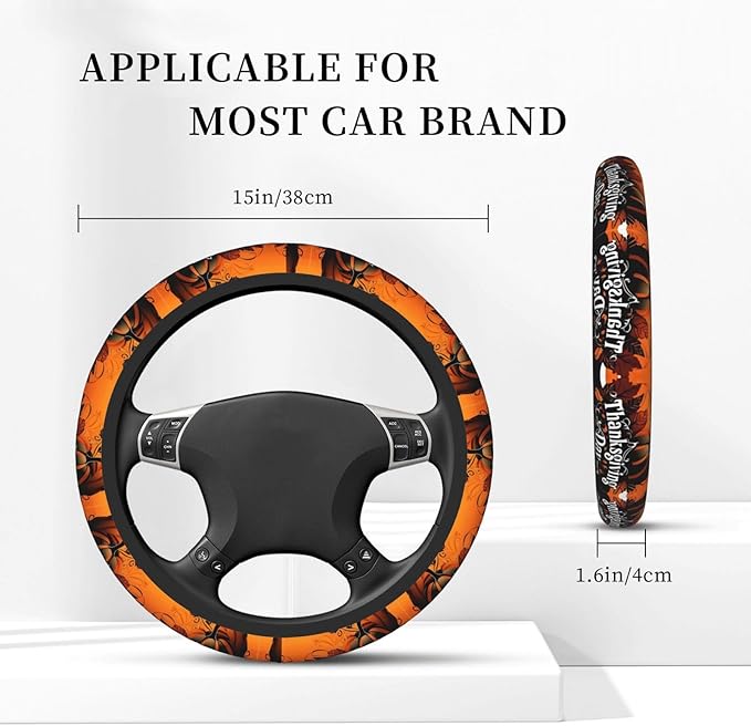 Thanksgiving Day Neoprene Steering Wheel Covers Women Men Car Accessories, Universal 15 Inch Fit Auto, Suvs, Truck