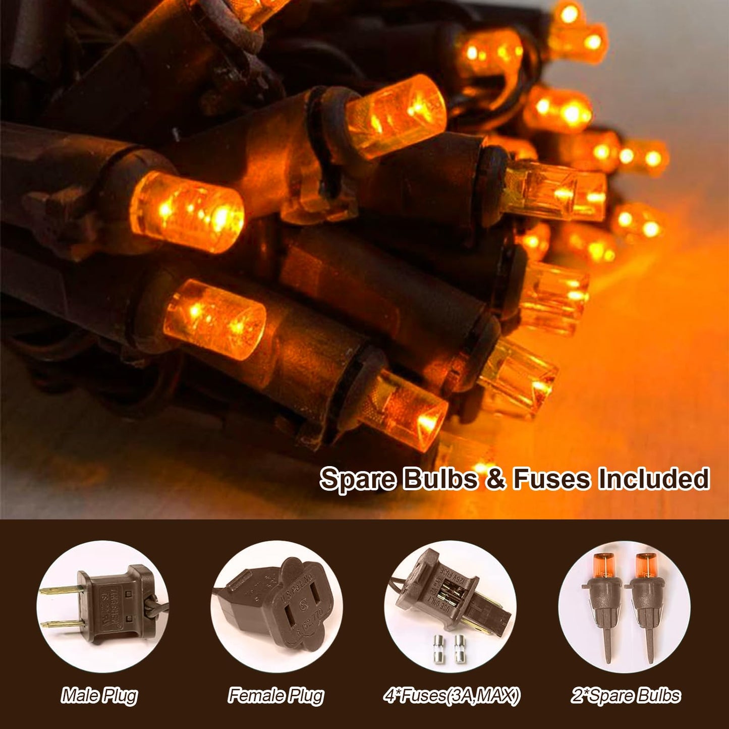 LAMPHOME Orange LED String Lights - 21.6FT, 100 Count, Mini Indoor/Outdoor Holiday Decorations, Model YHL100A/2S