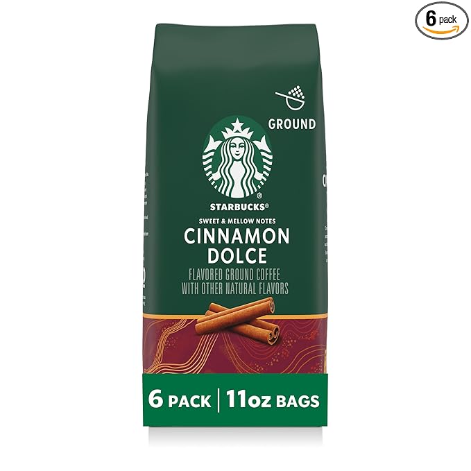 Starbucks Ground Coffee, Flavored Hot or Iced Coffee, Cinnamon Dolce, Six 11 oz Bags