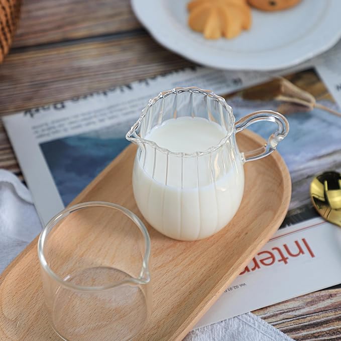 CHOOLD Creative Embossed Stripe Clear Crystal Glass Creamer Pitcher/Serving Pitcher/Sauce Pitcher/Milk Coffee Creamer Jug for Kitchen(4/5.5/9/12oz) (F (6 oz))