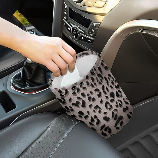 Leopard Print Trash Can for Car Car Garbage Can for Back Seat Leak Proof with Adjustable Buttons Car Accessories for Women Interior