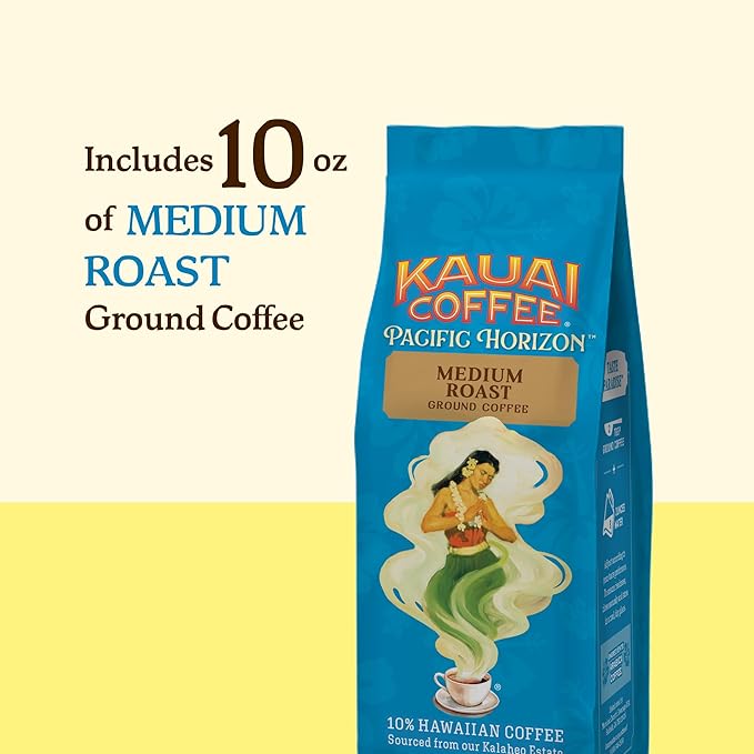 Kauai Coffee Ground Coffee – Smooth, Rich, Medium Roast – Light Floral Notes, Bright Aroma – Arabica Coffee, 10% Hawaiian with No Bitterness – Koloa Estate, 1 Pack of 10oz