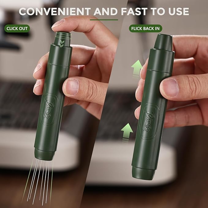 WDT Espresso Distribution Tool - Bincoo Magnetic Espresso Stirrer Tool For Barista, Espresso Tamper With Stainless Steel Retractable Needles with 6 Extra Stirrer (Green)