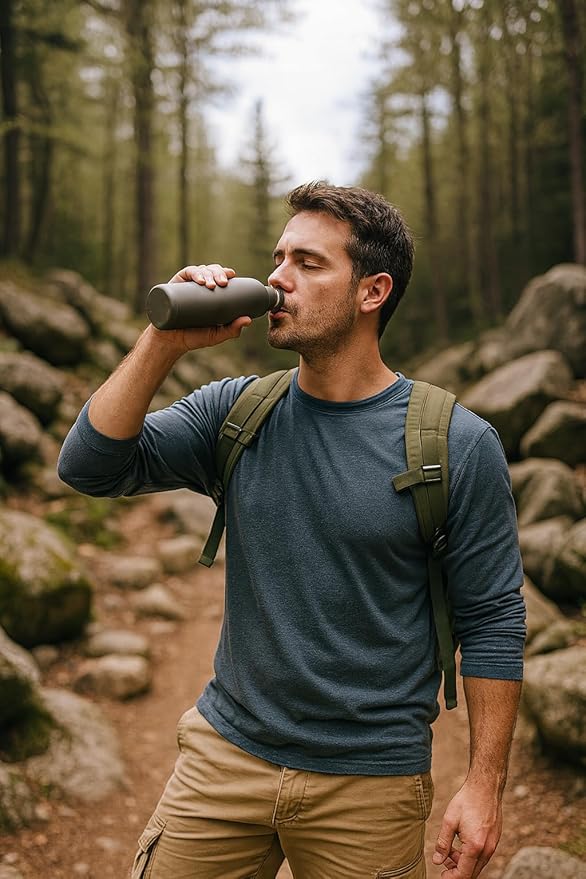 Sweat-free Stainless Steel Reusable Water Bottle (17 oz) Vacuum Insulated Copper Lined Double-Wall | Keeps Liquids Cold for 24 hrs, Hot for 16 hrs | Eco-friendly, Portable, Leakproof (Graphite)