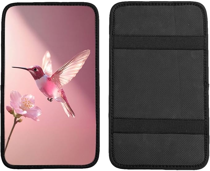 Universal Car Center Console Cushion Pad, Pink Hummingbird Soft Waterproof Car Center Console Cover Auto Armrest Seat Box Cover Protector for Most Vehicle SUV Truck Car
