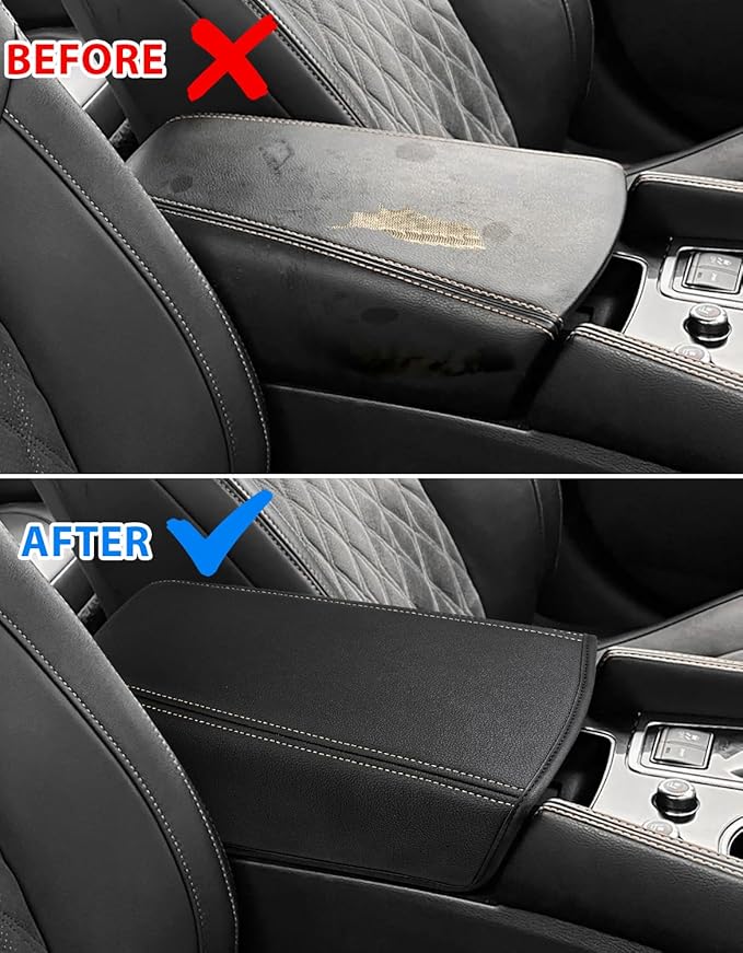 Center Console Cover for Nissan Maxima 2016 2017 2018 2019 2020 2021 2022 2023, Vinyl Leather Middle Console Protector Pad, Armrest Lid Covering, Anti-Scratch, Black-Beige Stitching