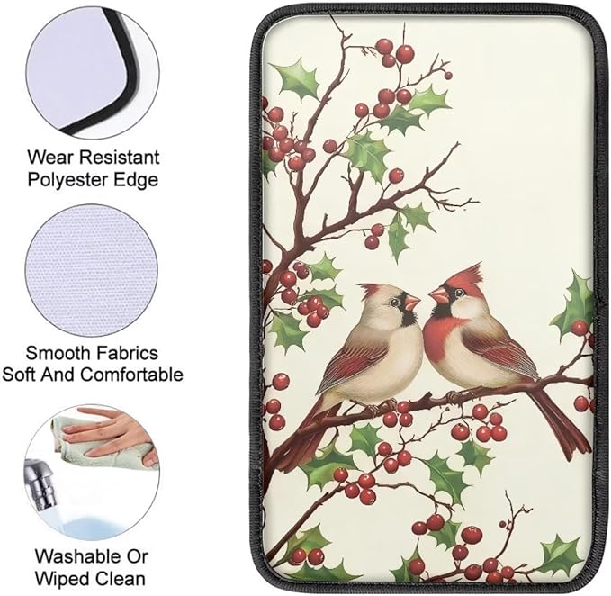 Cardinal Print Print Armrest Cushion Cover for Car Scratch Proof Car Center Console Armrest Protector Cover Universal Fit Truck Sedan SUV