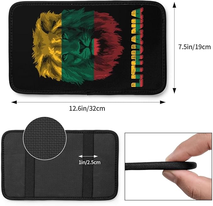 Vintage Lithuania Lithuanian Flag Lion Head Auto Center Console Armrest Cover Car Handrail Box Cushion Pad Mat Universal Fit Most Vehicle Sedan Truck SUV Soft Comfort Decor Accessories